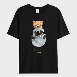 Men's T-Shirts Summer Mens T-shirt Space Teddy Bear on The Moon Printed T-shirt Casual Short Sle Streetwear Oversized Tee Shirt Men Clothes J240426