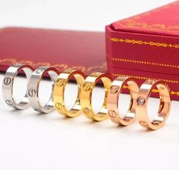 Hot sales designer branded 6mm thick love Ring 18K Gold Silver Rose Stainless Steel letter logo engrave Rings Women men wedding Jewellery USA big size 6 7 8 9 10 11 12