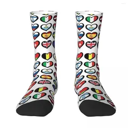 Men's Socks Eurovision Song Contest Flags Hearts Harajuku Quality Stockings All Season Long For Man's Woman's Birthday Present