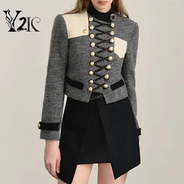 Women's Jackets Y2K Clothes Autumn Winter Vintage Long Sleeve For Women Outwear Woollen Cloth Double Breasted Stand Collar Coat Casaco