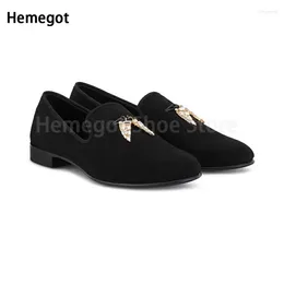 Casual Shoes Men Black Suede Leather Metal Pendant Loafers Round Toe British Style Luxury High Quality Flat Wedding Office In