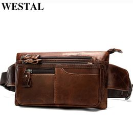 WESTAL Mens Waist Bags Genuine Leather Mens Belt Bag Fanny Pack Male Waist Pack Money Belt Hip Bag Man Belts Pouch Bags 8953 240419