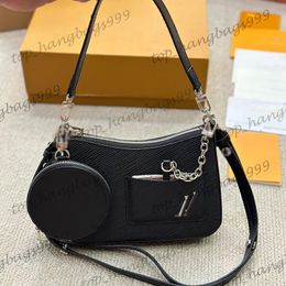 Womens Calfskin Twill Black White 3in1 Underarm Shoulder Bags With Card Holder Pouch Round Coin Zipper Purse Adjustable Real Leather Strap Crossbody Handbags 18cm