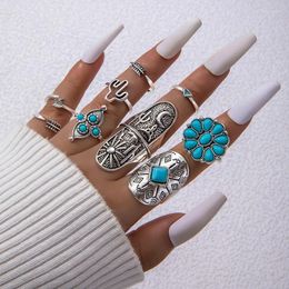 Cluster Rings 9pcs/Set Bohemia Antique Silver Colour Arrow Moon Pattern Sunflower Sets For Women Carving Jewellery 3304