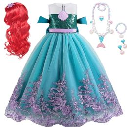 Fancy Girls Princess Costume 4-10 Yrs Birthday Mermaid Cosplay Dress Up Kidss Halloween Costumes Little Mermaid Dress for Girls 240417