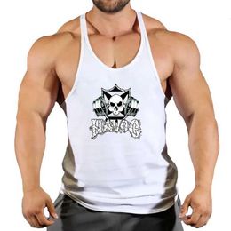 Men's Tank Tops Summer fitness vest muscular mens gym attire fitness lace up vest cotton Y-back sleeveless sports shirtL2404