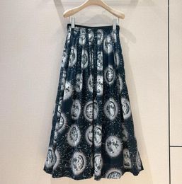 Skirts 2024 Spring Summer Starry Sky Printed Cotton Pockets Long Pleated Swinging Skirt