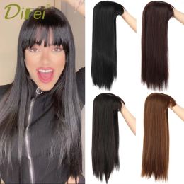 Piece Long Straight Top Replacement Block With Bangs Synthetic Topper Hair Piece Head hair patch Cover White Hair Increase hair volume