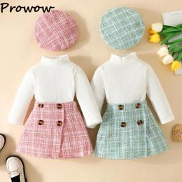 Clothing Sets Prowow 0-3Y Infants Baby Girls Clothes Knitted Top Pink Tweed Skirt Beret Born Outfits For