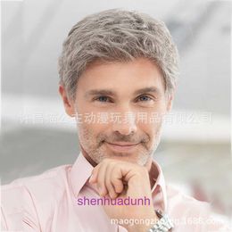 Short wig for middle-aged and elderly fluffy handsome silver Grey mens