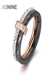 AENINE 2 Layers BlackWhite Ceramic Crystal Wedding Rings Jewellery For Women Girls Rose Gold Stainless Steel Engagement AR180546913008