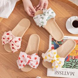 Slippers Linen For Women Big Bow Tie Fashion Indoor Home Breathable Cotton Cool Drag Knitted Shoes Slides H