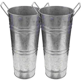 Vases 2 Pcs Pot Retro Tin Barrel Vase Rustic For Home Decor Metal Flowers Florist Supplies Bucket Bulk