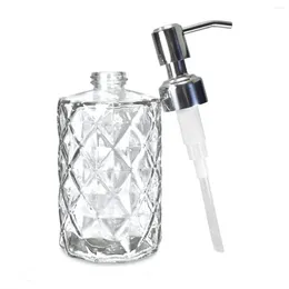 Liquid Soap Dispenser Diamond Embossed Glass With 304 Rustproof Stainless Steel Pump Bathroom