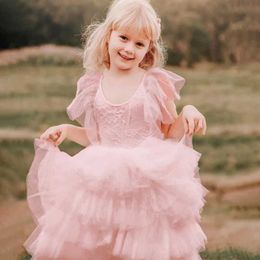 Girl's Dresses Little Girls Summer Dress Ruffle Beach Layer Tulle Birthday Party Princess Dresses Children Holiday Vacation Casual Wear 3-8Yrs