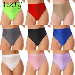 Women's Panties Sexy Women High Waist Shiny Glossy Yoga Briefs Thong Lingerie Silky Bikini Tights Underpants Underwear Swimsuit Bottom