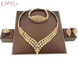 Liffly Jewellery Sets Nigerian Beads Bridal Wedding African Costume Dubai Gold Neckace for Women Jewellery Set7624286