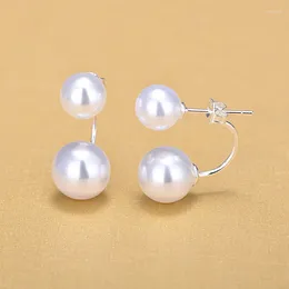 Stud Earrings Silver Color Double Side Simulated Pearl For Women Fashion Jewelry Gifts
