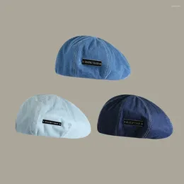 Berets Denim Blue Beret Hats Korean Version British Cloth Flat Cap Retro Painter Hat Spring Summer Autumn