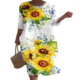 Casual Dresses Floral Print Dress Summer Bohemian Vacation Style Midi With Flower Loose Half Sleeves For Women Wear Beach
