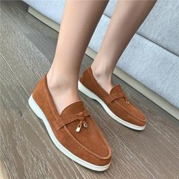 Casual Shoes Fashion Women's Loafers Luxury Designer Female Mules Handmade Leather Ladies Flats Metal Decoration Girls