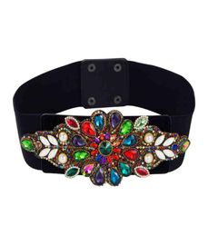 Trendy Luxury Bling Decorative Elastic WaistBelt Colourful Waist Belt Rhintone Wide Belt For Women Drs4872835