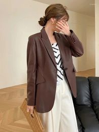 Women's Leather Genuine Blazers Jacket Spring Autumn 2024 Fashion Single Button Long Sleeved Natural Sheepskin Coat Jaqueta