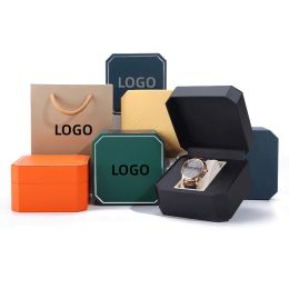 Cases 1Pcs Free Customization Logo High Grade PU Watch Cases Octagonal Box PU Leather Jewelry Storage Gift Packaging Boxes Wholesale