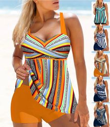 Womens Swimwear Tankini 2 Piece Regular Swimsuit 2 Piece Orange Patterned Printed Casual Holiday Beachwear S-6XL 240426