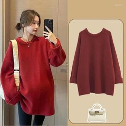 Casual Dresses Autumn Winter Korean Style Women Knitted Dress Fashion Mother Loose Thicken Solid Colour O-Neck Elegant Versatile Frocks