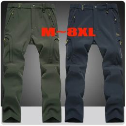 Pants Plus Size 6XL 7XL 8XL Mens Thicken Snow Ski Waterproof Softshell Pants Winter Tactical Camping Hiking Snowboard Fleece Trousers