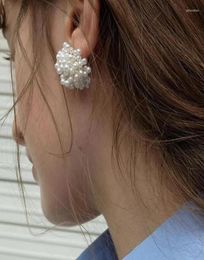 Stud Earrings Beads Pearl Flower Cluster For Women White Colour Statement Vintage Handmade Jewery 20221867463