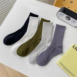 Men's Socks Couple Stockings Solid Colour Cotton Sport Stocking Unisex Middle Barrel Leisure All-Match Skin-Friendly Soft