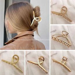 Hair Clips Barrettes Fashion gold silver hollow geometric hair clips metal cross headband crab womens