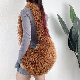 Evening Bags Warm Faux Mongolian Fur Crossbody For Women Designer Fluffy Plush Shoulder Bag Brands Large Hobo Handbags Shopper Purses