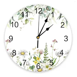 Wall Clocks Plant Chamomile Geranium Eucalyptus Large Clock Dinning Restaurant Cafe Decor Round Silent Home Decoration