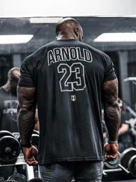 HOSSTILE Short Sleeved Fitness American Loose Muscle Tough Guy Top Breathable Sports Arnold Classic Tshirt 240420