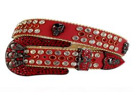 Bling Bling Colourful Crystal rhinestone Belt Skull Conchos Studded Belt Three Removable Buckle for Women and Men9271011