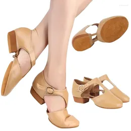 Dance Shoes Genuine Leather Jazz For Women Girls T Strap Ballet Lyrical Dancing Shoe Teacher Sandal Excercise