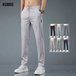 Men's Pants Ice Silk Mens Pants 2023 Summer New Black Gray Thin Business Casual Pants Outdoor Elastic Breathable Straight Leg Sports PantsL2404