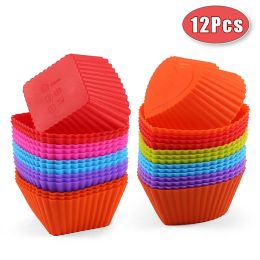 Moulds 12pcs/lot Silicone Cake Mould Round Heart Shape Muffin Cupcake Baking Moulds Home Kitchen Bakeware BPA Free