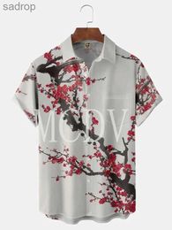 Men's T-Shirts Japanese plum blossom chest short sleeved Hawaiian summer mens topXW