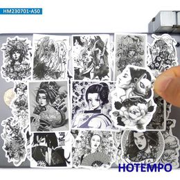 Tattoo Transfer 20/30/50Pieces Black White Style Ukiyo-e Geisha Tattoo Girls Stickers for Motorcycle Car Bike Luggage Phone Laptop Sticker Toys 240427