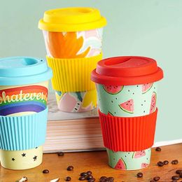 Mugs Est 470ml Reusable Bamboo Fibre Coffee Cups Eco Friendly Travel Drinking Mug With Silicone Lids