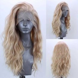 Synthetic Wigs Marquesha 13 * 4 curled synthetic lace front wig suitable for womens glueless heat-resistant Fibre Gloden blonde Q240427