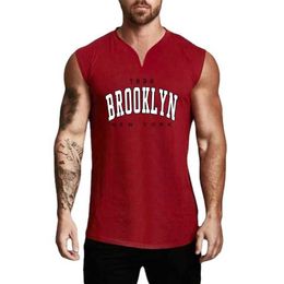 Men's Tank Tops 1898 Brooklyn New York City printed T-shirt cotton sleeveless mens running sports V-neck vest fitness vestL2404