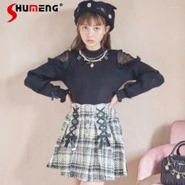 Skirts Japanese Rojita Winter Mine Series Mass Production Ribbon Woolen Pleats Plaid Skirt Women's Clothing Short Mini Kawaii