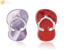 CSJA Women Slipper Shoe Pendant Natural Stone Tiger Eye Red Agate Aventurine Crystal Quartz Summer Sandals Pendants Jewellery for Gi4124036