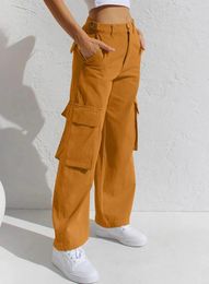 Women's Pants Cargo Women Fashion Versatile Casual Solid Color Pocket Work Clothes Denim Y2k Trousers Autumn 2024 Streetwear