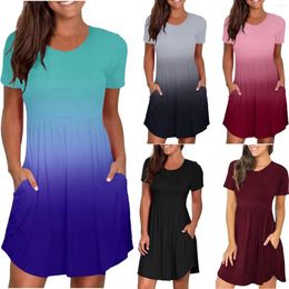 Casual Dresses Women Summer Short Sleeve Plain Simple T Shirt Loose Dress Pleated Swing With Robe Femme Sexy